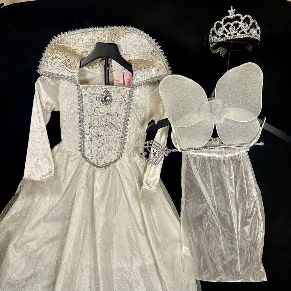 Elegant White Princess Costume with Tiara and Wings